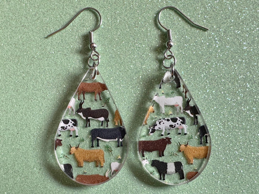 Cow Earrings: Laser Cut Acrylic Cows, Heifer, Moo, Milk, Dairy Cow, Farm, Animals, Buffalo, Bovines, Bison, Best Gifts for Her/Him/Them