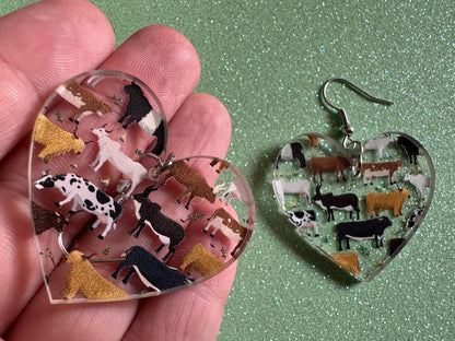 Cow Earrings: Laser Cut Acrylic Cows, Heifer, Moo, Milk, Dairy Cow, Farm, Animals, Buffalo, Bovines, Bison, Best Gifts for Her/Him/Them