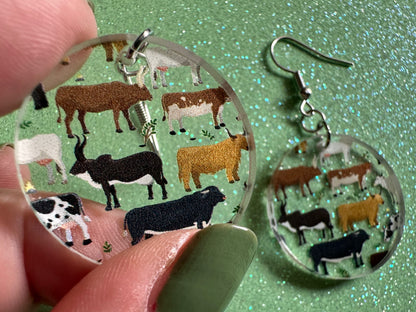Cow Earrings: Laser Cut Acrylic Cows, Heifer, Moo, Milk, Dairy Cow, Farm, Animals, Buffalo, Bovines, Bison, Best Gifts for Her/Him/Them