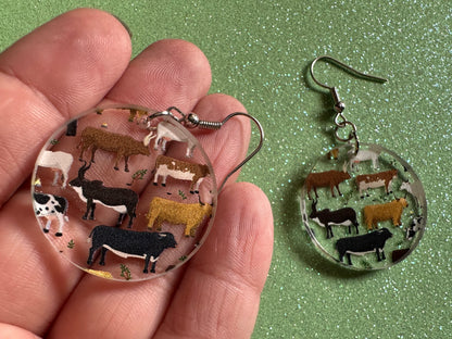 Cow Earrings: Laser Cut Acrylic Cows, Heifer, Moo, Milk, Dairy Cow, Farm, Animals, Buffalo, Bovines, Bison, Best Gifts for Her/Him/Them