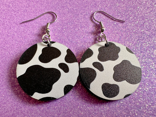 Cow Print Earrings: Laser Cut Acrylic Cow Earrings, Heifer, Moo, Milk, Dairy, Farm, Animals, Animal Print, Best Gifts for Her/Him/Them
