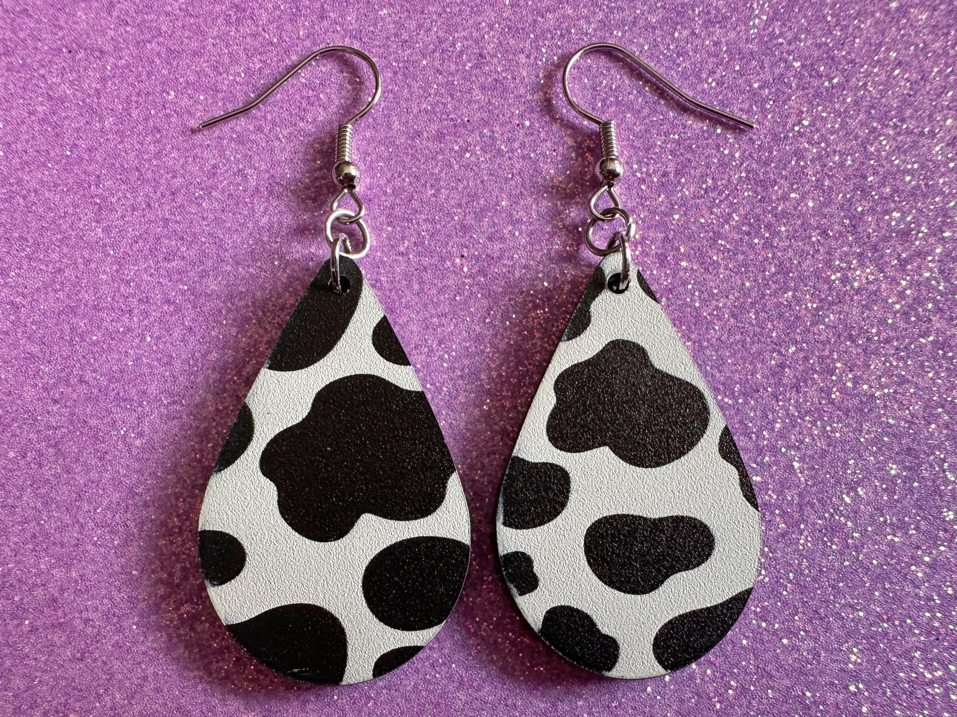 Cow Print Earrings: Laser Cut Acrylic Cow Earrings, Heifer, Moo, Milk, Dairy, Farm, Animals, Animal Print, Best Gifts for Her/Him/Them