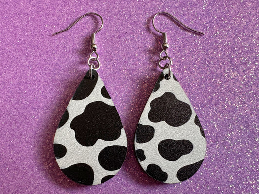 Cow Print Earrings: Laser Cut Acrylic Cow Earrings, Heifer, Moo, Milk, Dairy, Farm, Animals, Animal Print, Best Gifts for Her/Him/Them