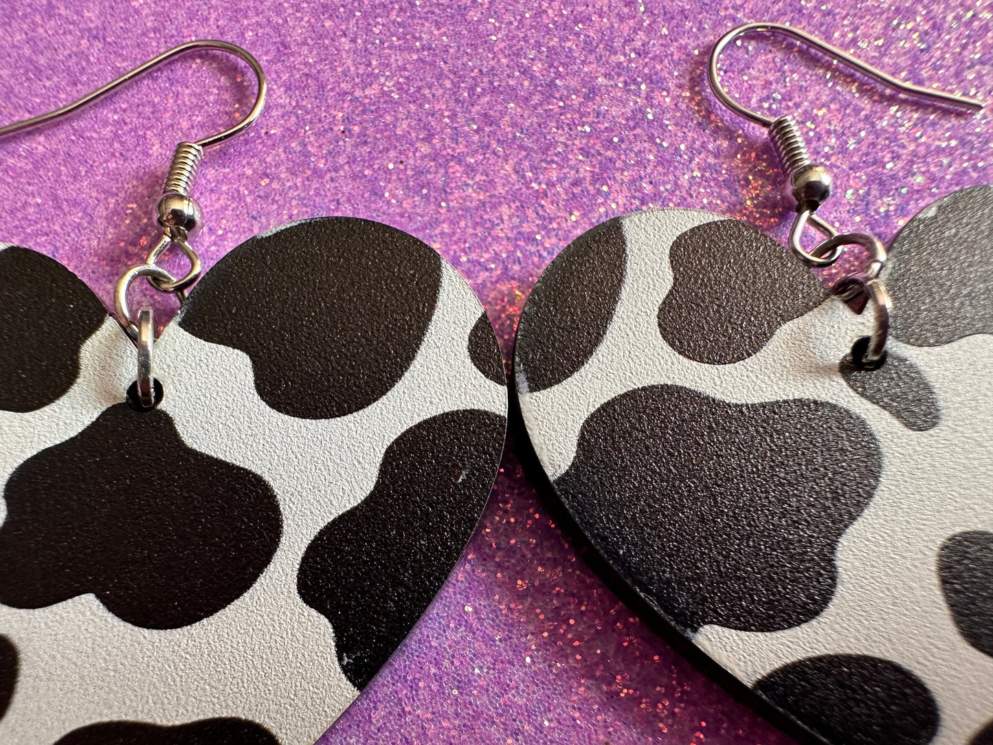 Cow Print Earrings: Laser Cut Acrylic Cow Earrings, Heifer, Moo, Milk, Dairy, Farm, Animals, Animal Print, Best Gifts for Her/Him/Them
