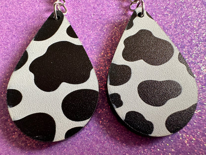 Cow Print Earrings: Laser Cut Acrylic Cow Earrings, Heifer, Moo, Milk, Dairy, Farm, Animals, Animal Print, Best Gifts for Her/Him/Them