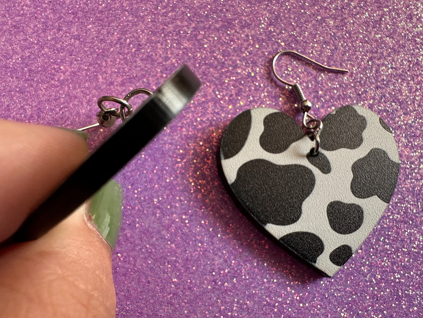 Cow Print Earrings: Laser Cut Acrylic Cow Earrings, Heifer, Moo, Milk, Dairy, Farm, Animals, Animal Print, Best Gifts for Her/Him/Them
