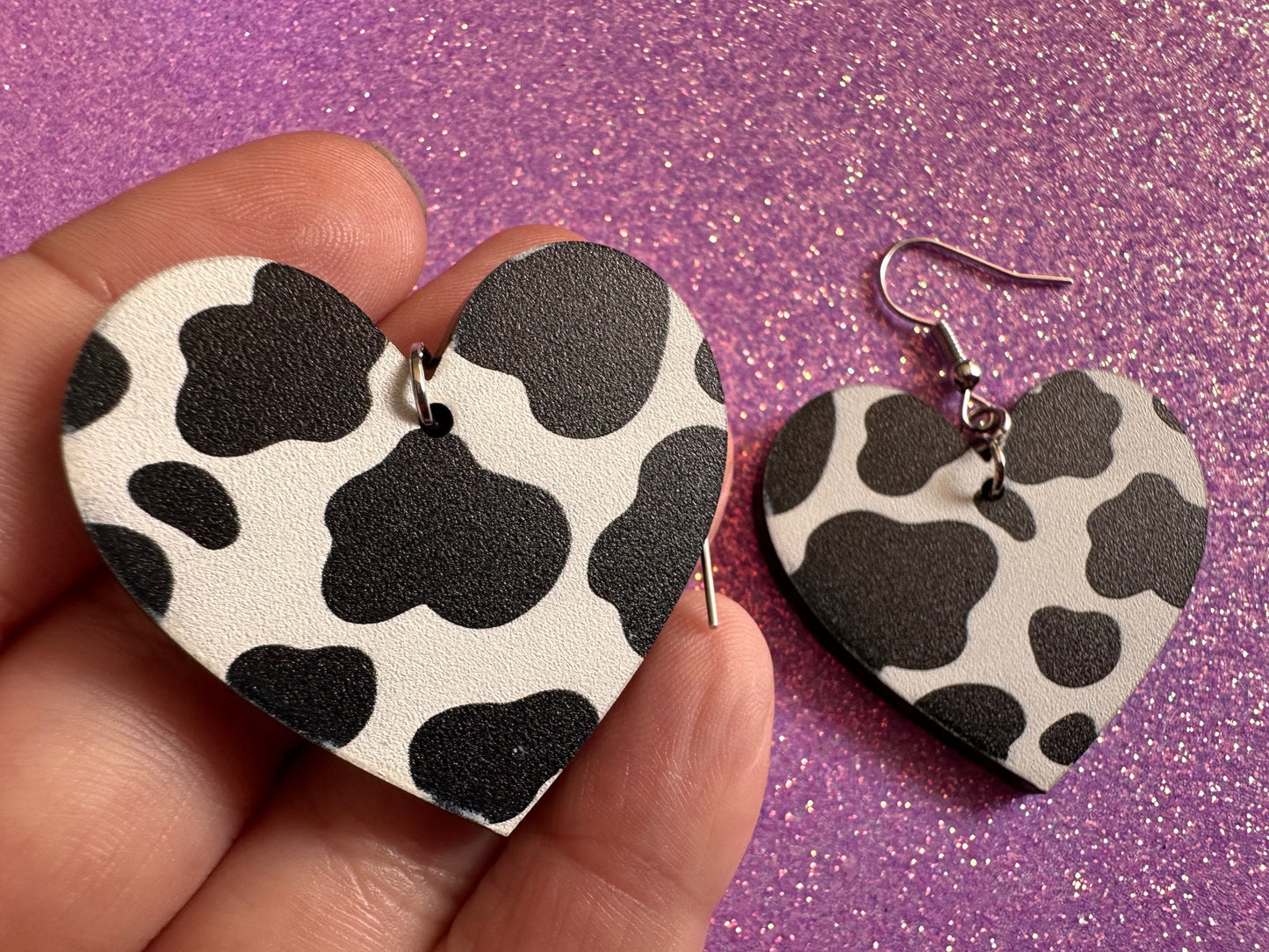 Cow Print Earrings: Laser Cut Acrylic Cow Earrings, Heifer, Moo, Milk, Dairy, Farm, Animals, Animal Print, Best Gifts for Her/Him/Them