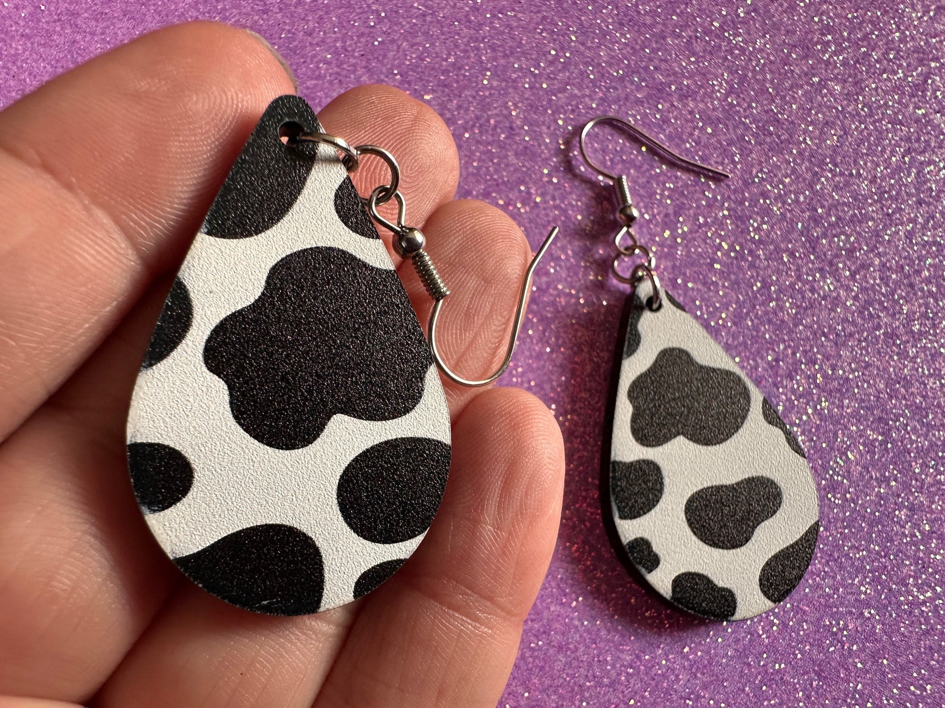Cow Print Earrings: Laser Cut Acrylic Cow Earrings, Heifer, Moo, Milk, Dairy, Farm, Animals, Animal Print, Best Gifts for Her/Him/Them
