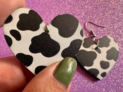 Cow Print Earrings: Laser Cut Acrylic Cow Earrings, Heifer, Moo, Milk, Dairy, Farm, Animals, Animal Print, Best Gifts for Her/Him/Them