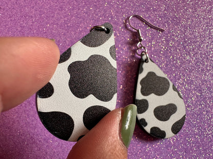 Cow Print Earrings: Laser Cut Acrylic Cow Earrings, Heifer, Moo, Milk, Dairy, Farm, Animals, Animal Print, Best Gifts for Her/Him/Them