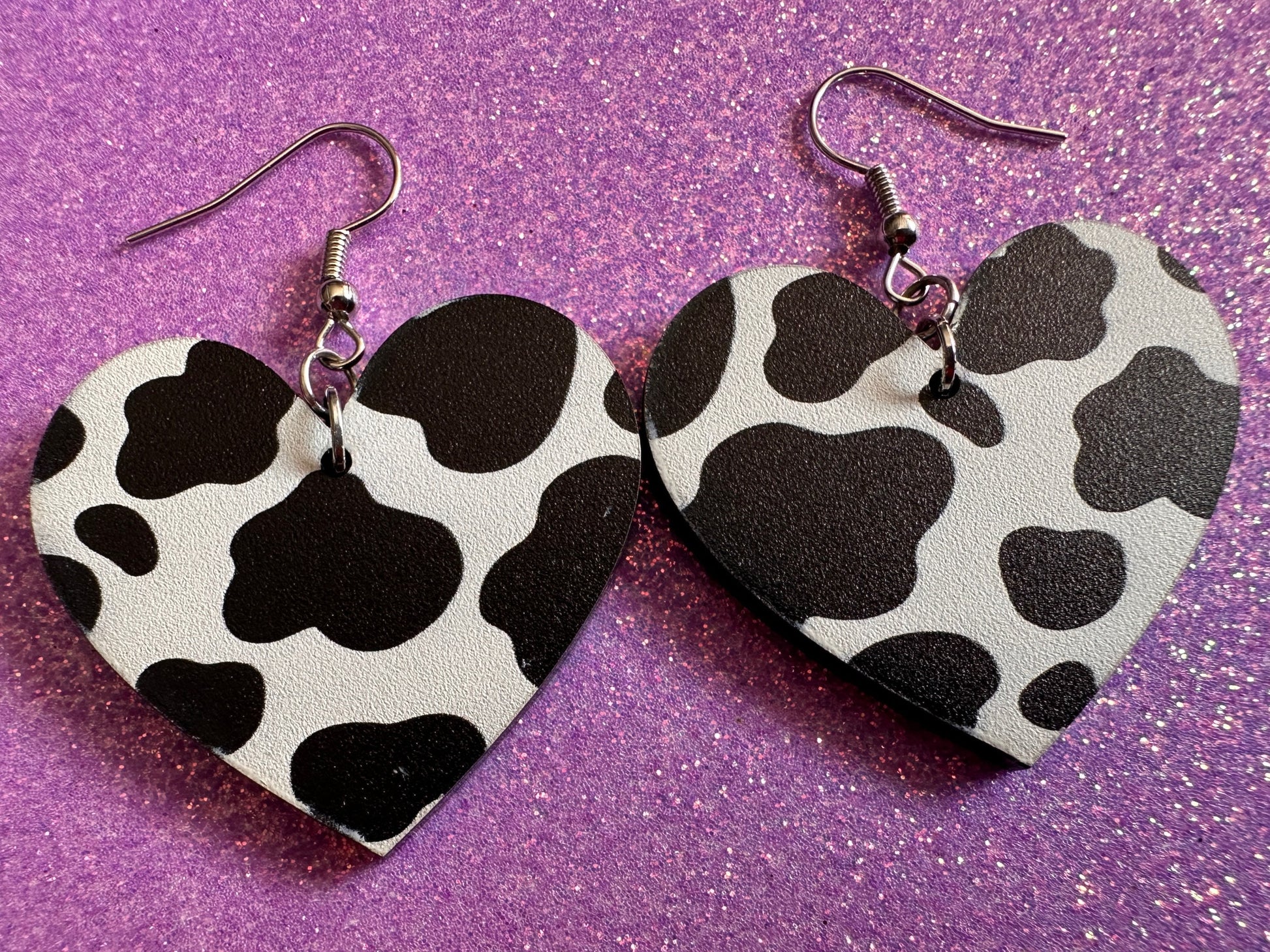 Cow Print Earrings: Laser Cut Acrylic Cow Earrings, Heifer, Moo, Milk, Dairy, Farm, Animals, Animal Print, Best Gifts for Her/Him/Them