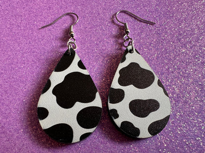 Cow Print Earrings: Laser Cut Acrylic Cow Earrings, Heifer, Moo, Milk, Dairy, Farm, Animals, Animal Print, Best Gifts for Her/Him/Them