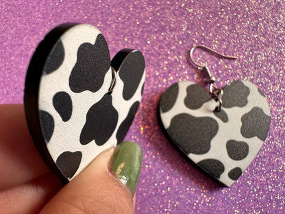 Cow Print Earrings: Laser Cut Acrylic Cow Earrings, Heifer, Moo, Milk, Dairy, Farm, Animals, Animal Print, Best Gifts for Her/Him/Them