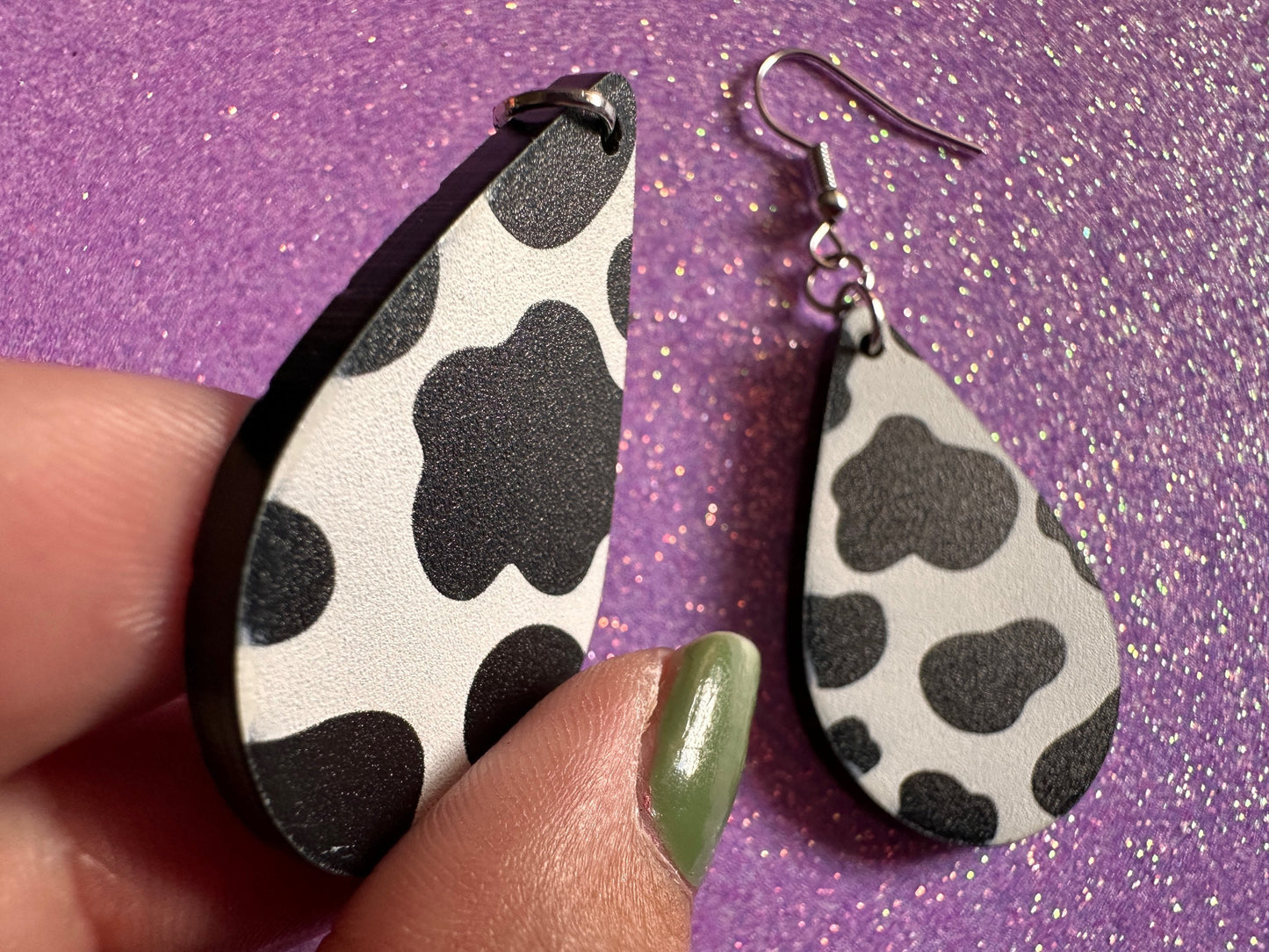 Cow Print Earrings: Laser Cut Acrylic Cow Earrings, Heifer, Moo, Milk, Dairy, Farm, Animals, Animal Print, Best Gifts for Her/Him/Them