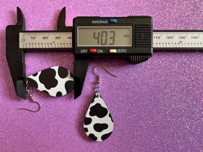 Cow Print Earrings: Laser Cut Acrylic Cow Earrings, Heifer, Moo, Milk, Dairy, Farm, Animals, Animal Print, Best Gifts for Her/Him/Them