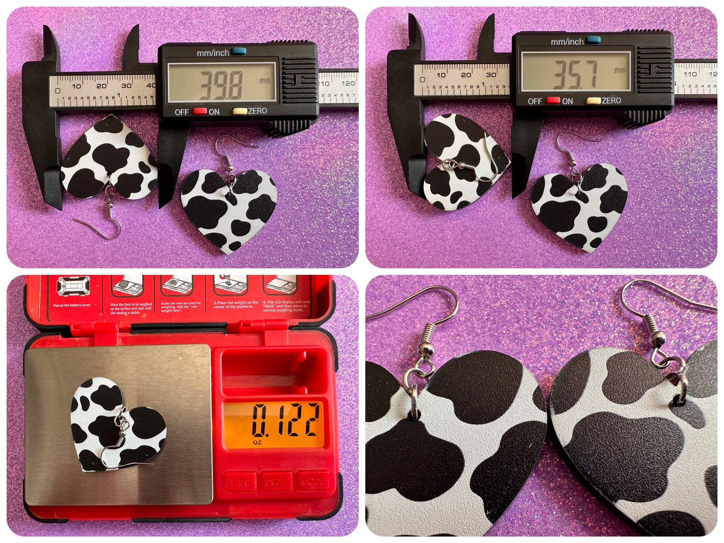 Cow Print Earrings: Laser Cut Acrylic Cow Earrings, Heifer, Moo, Milk, Dairy, Farm, Animals, Animal Print, Best Gifts for Her/Him/Them