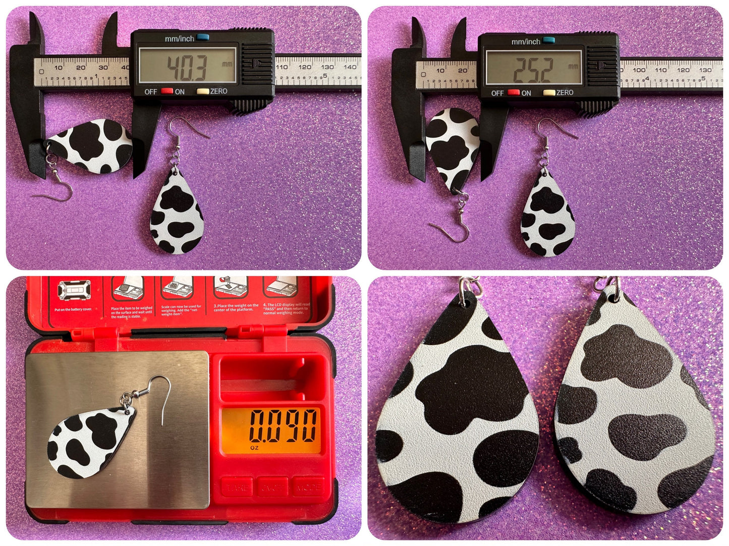 Cow Print Earrings: Laser Cut Acrylic Cow Earrings, Heifer, Moo, Milk, Dairy, Farm, Animals, Animal Print, Best Gifts for Her/Him/Them