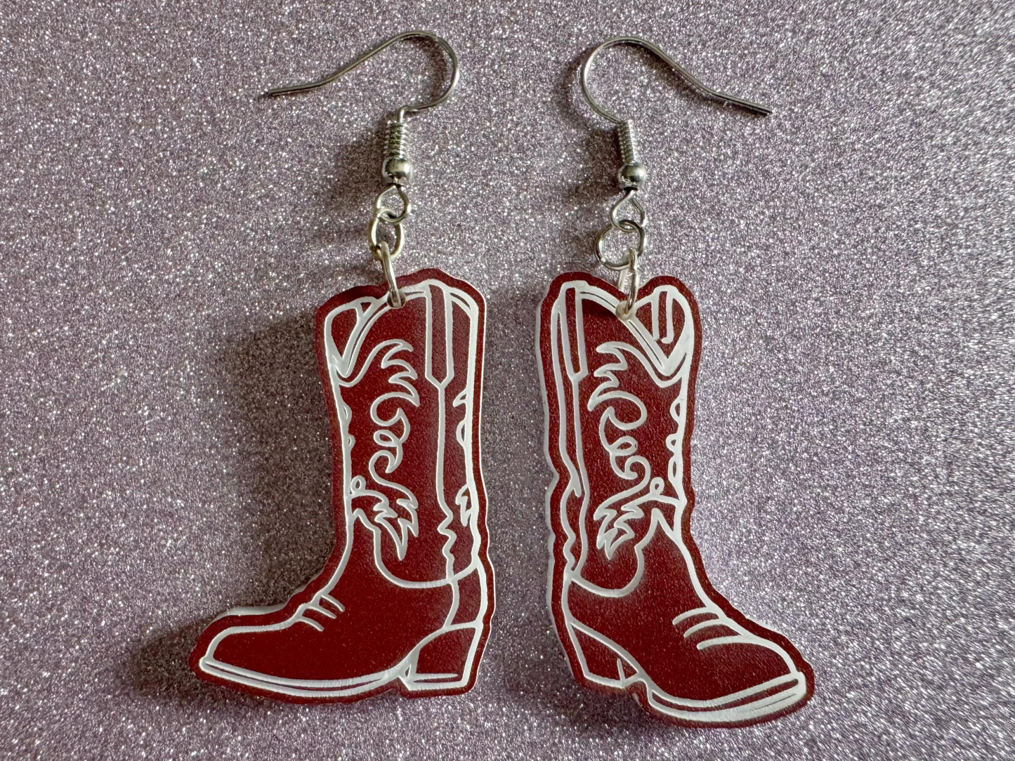 Cowboy Theme Earrings: Laser Cut Acrylic Cowboy Boots, Cowbow Theme, Western Party, Novelty Earrings, Rodeo, Best Gifts for Her/Him/Them