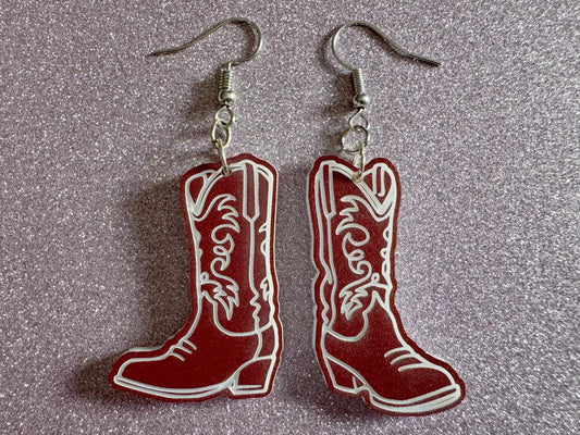 Cowboy Theme Earrings: Laser Cut Acrylic Cowboy Boots, Cowbow Theme, Western Party, Novelty Earrings, Rodeo, Best Gifts for Her/Him/Them