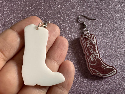 Cowboy Theme Earrings: Laser Cut Acrylic Cowboy Boots, Cowbow Theme, Western Party, Novelty Earrings, Rodeo, Best Gifts for Her/Him/Them