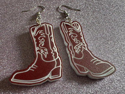 Cowboy Theme Earrings: Laser Cut Acrylic Cowboy Boots, Cowbow Theme, Western Party, Novelty Earrings, Rodeo, Best Gifts for Her/Him/Them