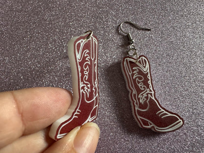 Cowboy Theme Earrings: Laser Cut Acrylic Cowboy Boots, Cowbow Theme, Western Party, Novelty Earrings, Rodeo, Best Gifts for Her/Him/Them