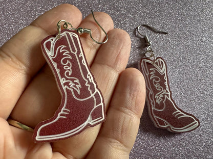 Cowboy Theme Earrings: Laser Cut Acrylic Cowboy Boots, Cowbow Theme, Western Party, Novelty Earrings, Rodeo, Best Gifts for Her/Him/Them
