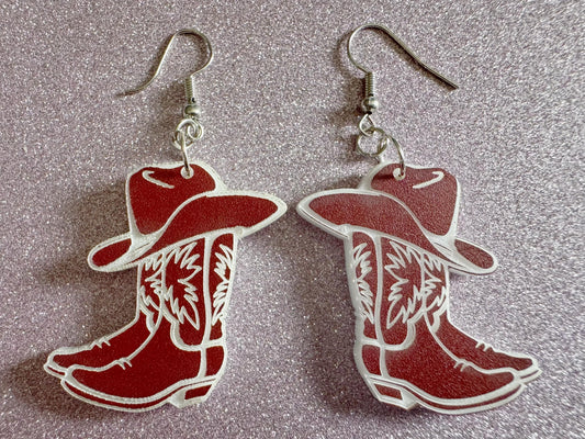 Cowboy Theme Earrings: Laser Cut Acrylic Cowboy Boots & Hats, Cowbow Theme, Western Party, Novelty, Rodeo, Best Gifts for Her/Him/Them