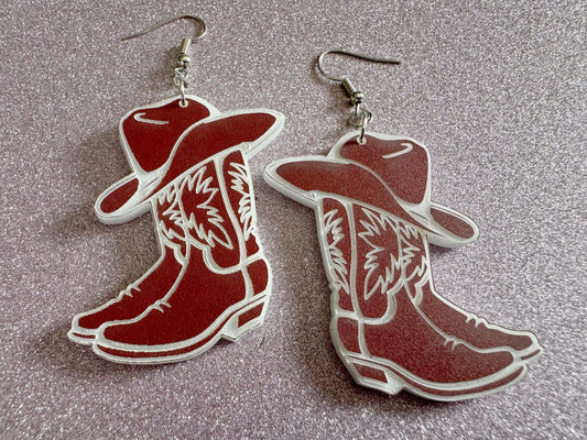 Cowboy Theme Earrings: Laser Cut Acrylic Cowboy Boots & Hats, Cowbow Theme, Western Party, Novelty, Rodeo, Best Gifts for Her/Him/Them