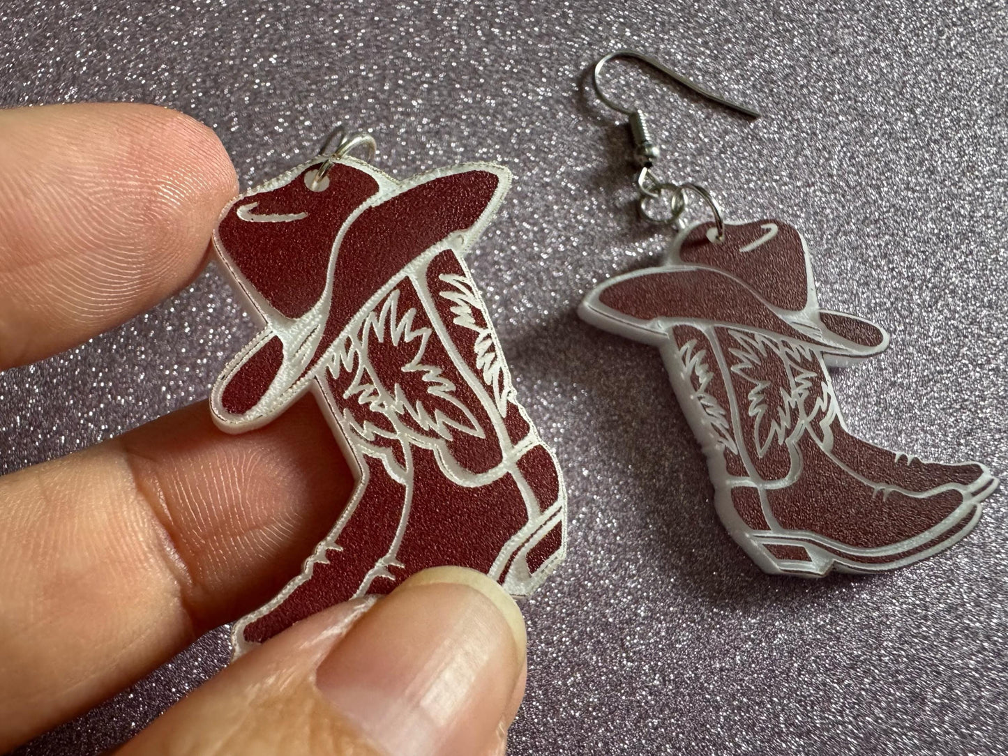 Cowboy Theme Earrings: Laser Cut Acrylic Cowboy Boots & Hats, Cowbow Theme, Western Party, Novelty, Rodeo, Best Gifts for Her/Him/Them