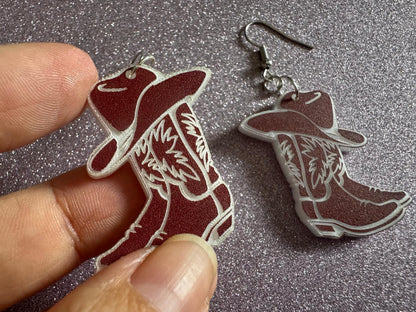 Cowboy Theme Earrings: Laser Cut Acrylic Cowboy Boots & Hats, Cowbow Theme, Western Party, Novelty, Rodeo, Best Gifts for Her/Him/Them
