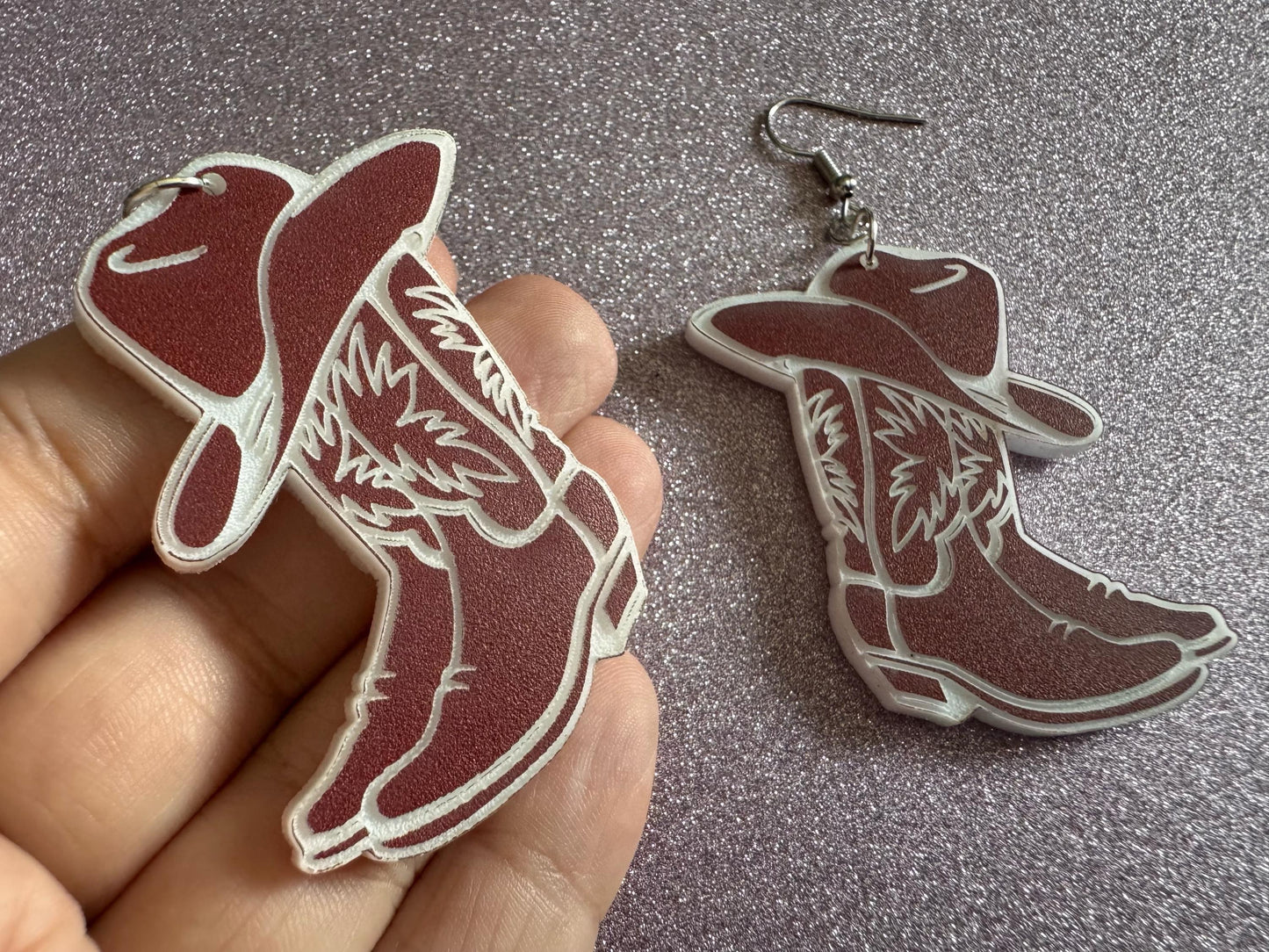 Cowboy Theme Earrings: Laser Cut Acrylic Cowboy Boots & Hats, Cowbow Theme, Western Party, Novelty, Rodeo, Best Gifts for Her/Him/Them
