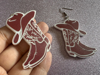 Cowboy Theme Earrings: Laser Cut Acrylic Cowboy Boots & Hats, Cowbow Theme, Western Party, Novelty, Rodeo, Best Gifts for Her/Him/Them