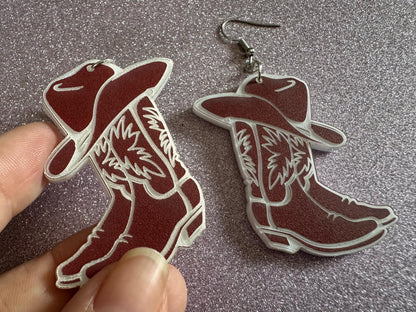Cowboy Theme Earrings: Laser Cut Acrylic Cowboy Boots & Hats, Cowbow Theme, Western Party, Novelty, Rodeo, Best Gifts for Her/Him/Them