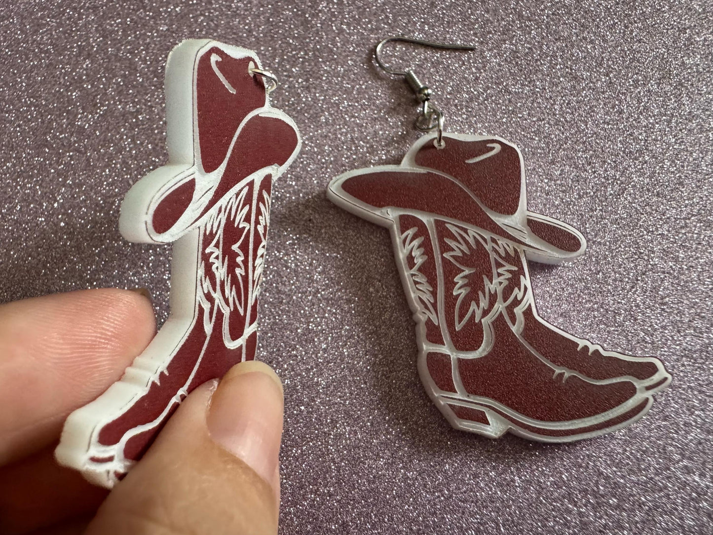 Cowboy Theme Earrings: Laser Cut Acrylic Cowboy Boots & Hats, Cowbow Theme, Western Party, Novelty, Rodeo, Best Gifts for Her/Him/Them
