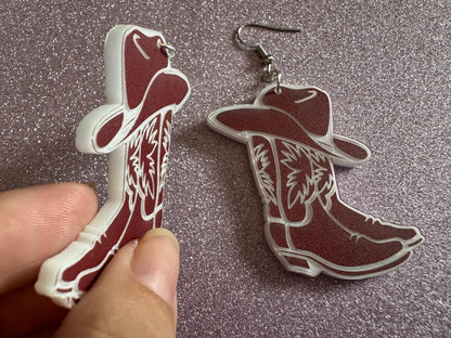 Cowboy Theme Earrings: Laser Cut Acrylic Cowboy Boots & Hats, Cowbow Theme, Western Party, Novelty, Rodeo, Best Gifts for Her/Him/Them