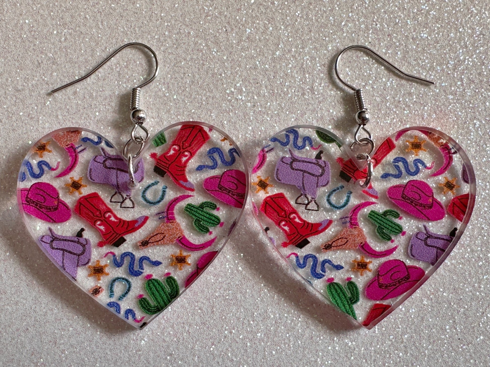 Cowboy Theme Earrings: Laser Cut Acrylic Cowboy Hat, Cowbow Boots, Saddle, Cactus, Cacti, Cowgirl, Western, Best Gifts for Her/Him/Them