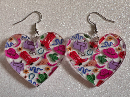 Cowboy Theme Earrings: Laser Cut Acrylic Cowboy Hat, Cowbow Boots, Saddle, Cactus, Cacti, Cowgirl, Western, Best Gifts for Her/Him/Them