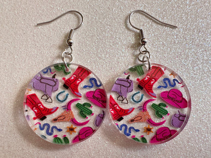 Cowboy Theme Earrings: Laser Cut Acrylic Cowboy Hat, Cowbow Boots, Saddle, Cactus, Cacti, Cowgirl, Western, Best Gifts for Her/Him/Them