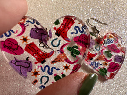 Cowboy Theme Earrings: Laser Cut Acrylic Cowboy Hat, Cowbow Boots, Saddle, Cactus, Cacti, Cowgirl, Western, Best Gifts for Her/Him/Them