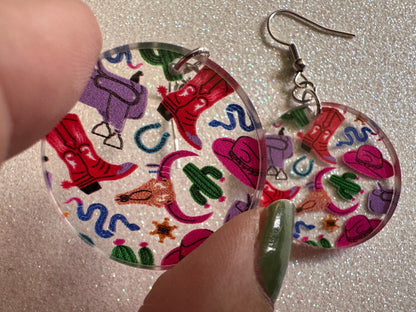 Cowboy Theme Earrings: Laser Cut Acrylic Cowboy Hat, Cowbow Boots, Saddle, Cactus, Cacti, Cowgirl, Western, Best Gifts for Her/Him/Them
