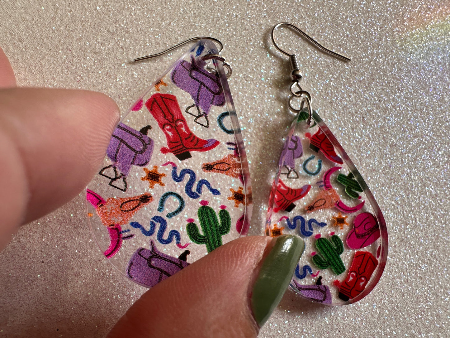 Cowboy Theme Earrings: Laser Cut Acrylic Cowboy Hat, Cowbow Boots, Saddle, Cactus, Cacti, Cowgirl, Western, Best Gifts for Her/Him/Them