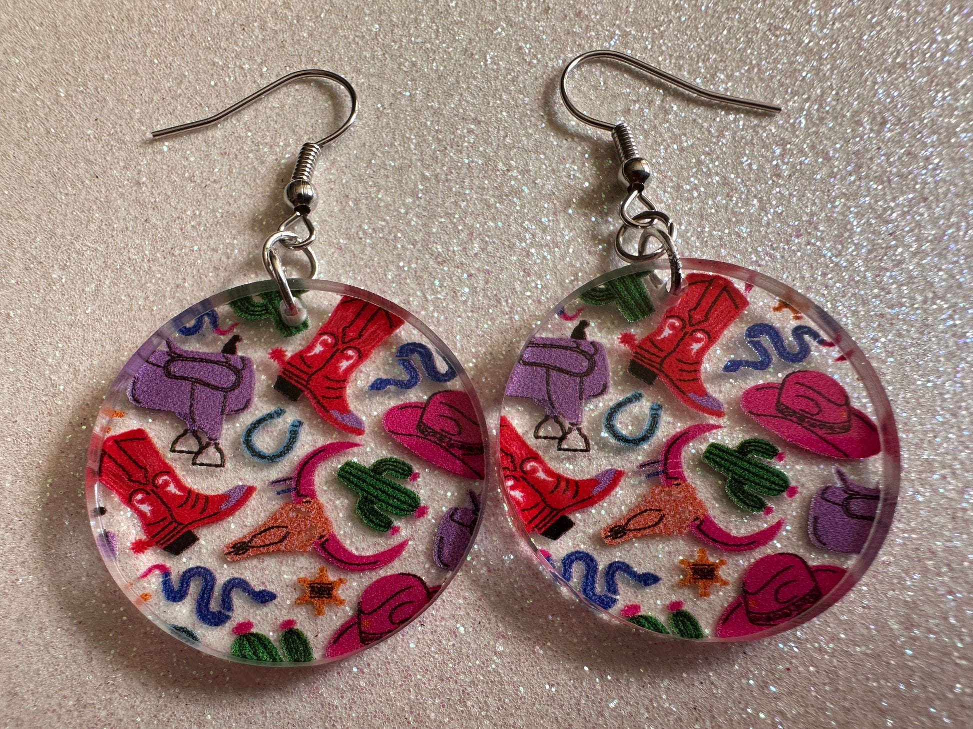 Cowboy Theme Earrings: Laser Cut Acrylic Cowboy Hat, Cowbow Boots, Saddle, Cactus, Cacti, Cowgirl, Western, Best Gifts for Her/Him/Them