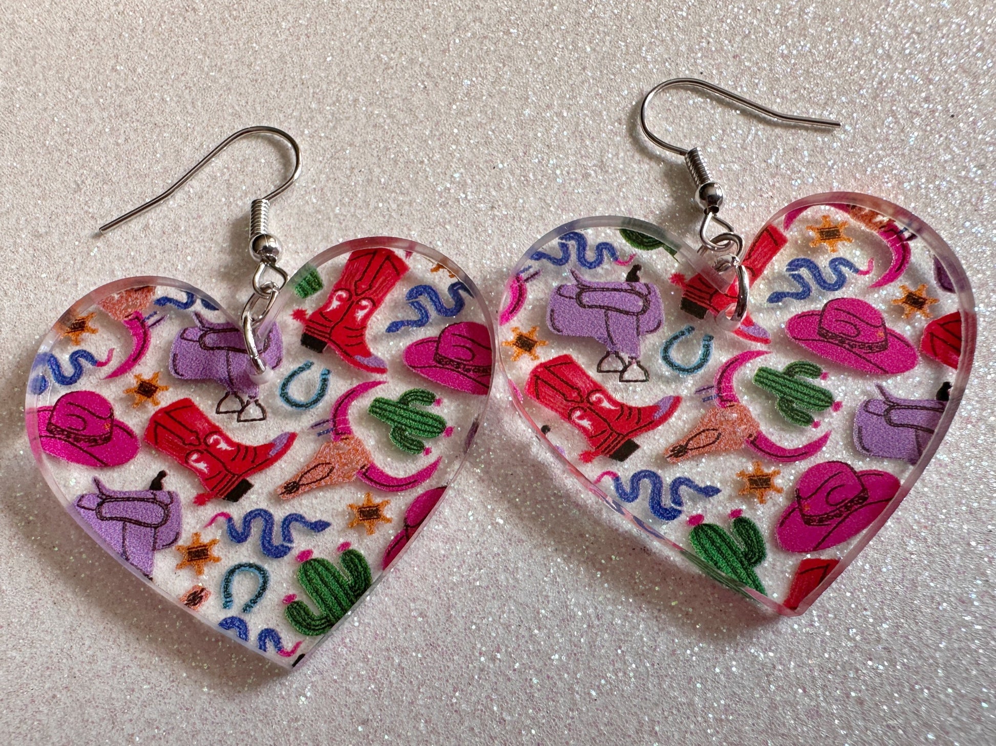 Cowboy Theme Earrings: Laser Cut Acrylic Cowboy Hat, Cowbow Boots, Saddle, Cactus, Cacti, Cowgirl, Western, Best Gifts for Her/Him/Them