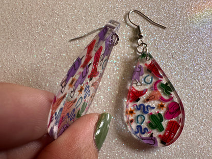 Cowboy Theme Earrings: Laser Cut Acrylic Cowboy Hat, Cowbow Boots, Saddle, Cactus, Cacti, Cowgirl, Western, Best Gifts for Her/Him/Them
