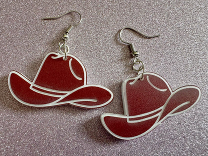 Cowboy Theme Earrings: Laser Cut Acrylic Cowboy Hats, Cowbow Theme, Western Party, Novelty Earrings, Rodeo, Best Gifts for Her/Him/Them
