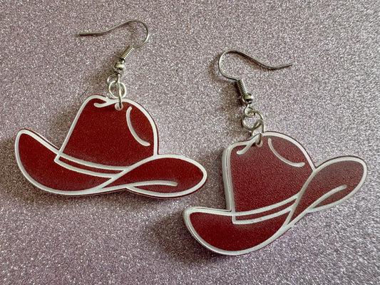 Cowboy Theme Earrings: Laser Cut Acrylic Cowboy Hats, Cowbow Theme, Western Party, Novelty Earrings, Rodeo, Best Gifts for Her/Him/Them