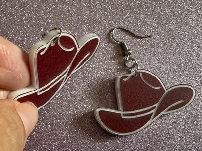 Cowboy Theme Earrings: Laser Cut Acrylic Cowboy Hats, Cowbow Theme, Western Party, Novelty Earrings, Rodeo, Best Gifts for Her/Him/Them