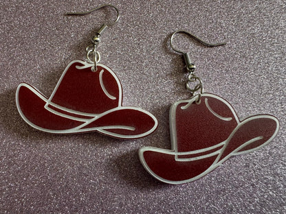 Cowboy Theme Earrings: Laser Cut Acrylic Cowboy Hats, Cowbow Theme, Western Party, Novelty Earrings, Rodeo, Best Gifts for Her/Him/Them