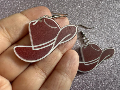 Cowboy Theme Earrings: Laser Cut Acrylic Cowboy Hats, Cowbow Theme, Western Party, Novelty Earrings, Rodeo, Best Gifts for Her/Him/Them